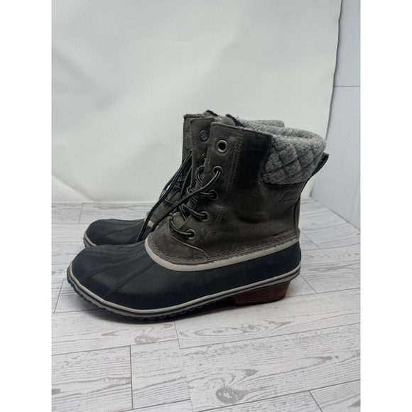 Sorel Waterproof Leather Duck Boots Women's Size 12 Gray Quilted Collar - Picture 1 of 6